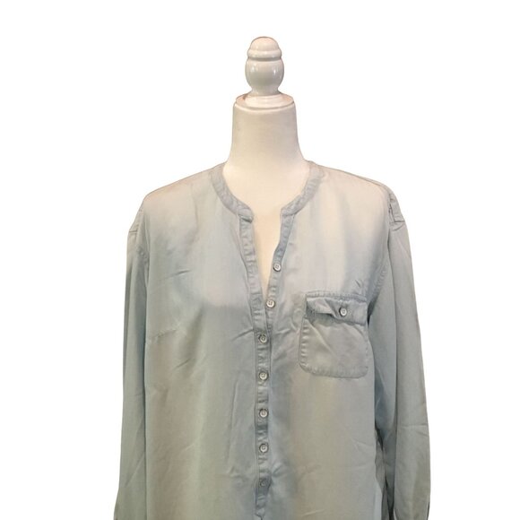 Merona Womens Long Sleeve Button-Down Tunic XL Light Blue - Picture 2 of 8